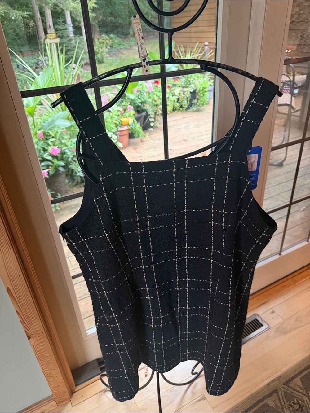 Chou Yatou Black Windowpane Slvless Shift Lined Sz XL Jumper Dress